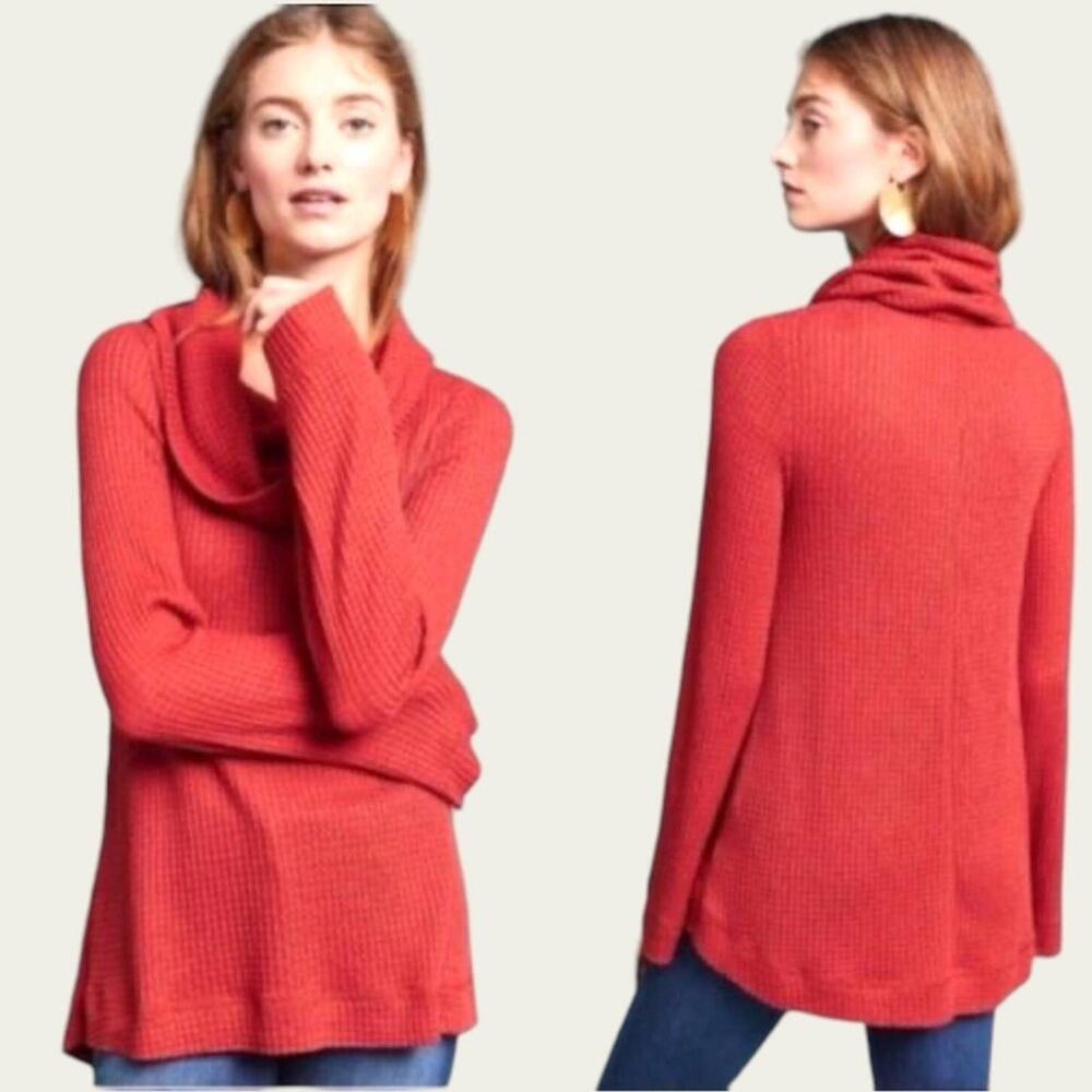 Anthropologie Thermal Tee Meadow Rue Boho Cowl Neck Burnt Orange
